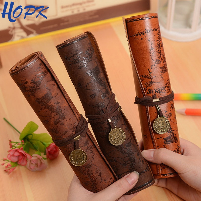 Pen Pouch Roll - Vintage Retro hazine haritası kalem kılıfları